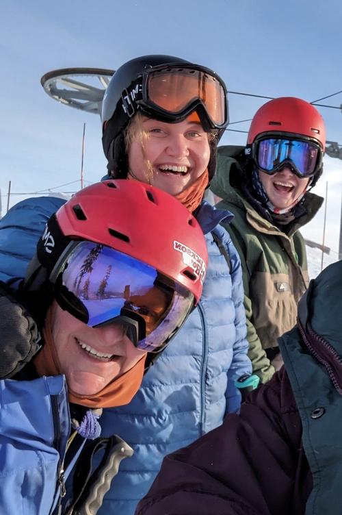 family skiing