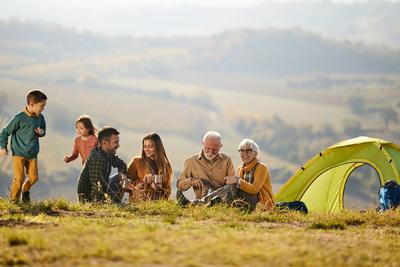 multi-generational family hiking